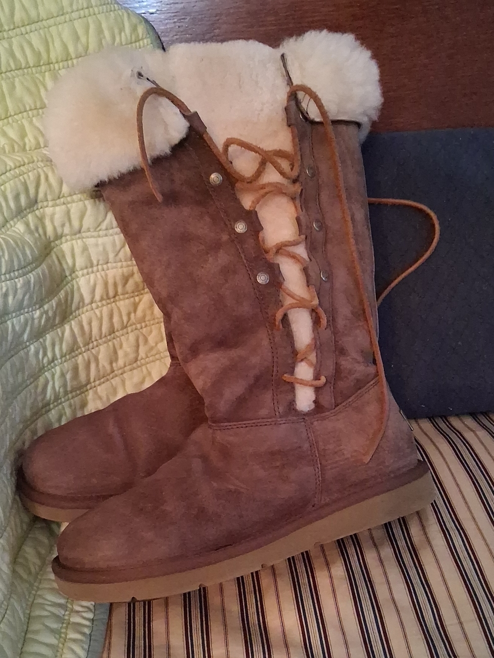 UGG Brown Suede Lace-Up Shearling Boots